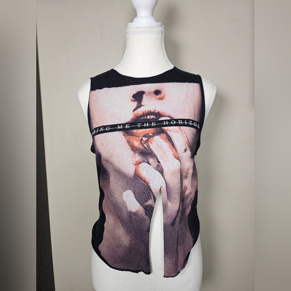 Bring Me The Horizon Cut Band Rock Lips Black Tank Top Womens Size Small